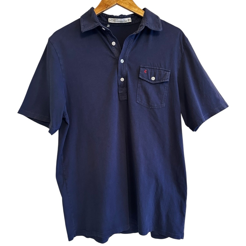 Criquet Polo Shirt Size Large Navy Blue Organic Cotton Short Sleeve Pocket Golf